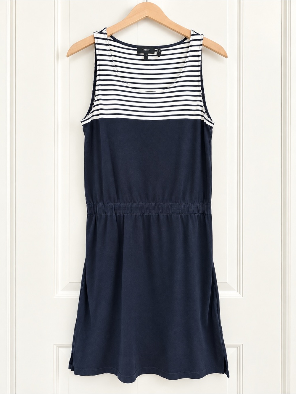 Theory Navy & White Striped Sleeveless Dress Size S